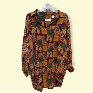Ellen Tracy 100% silk tile print button down
